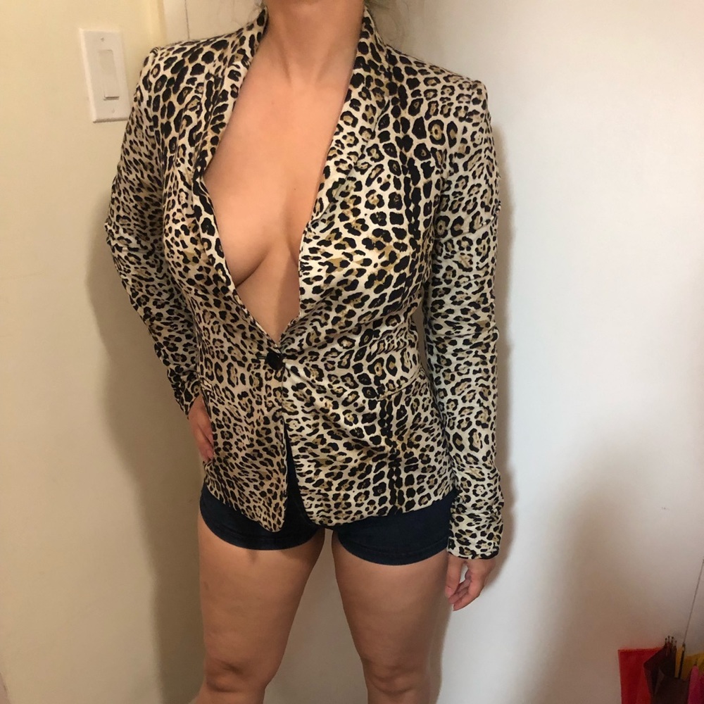 Zara Leopard Animal Print One Button Blazer Tuxedo Jacket